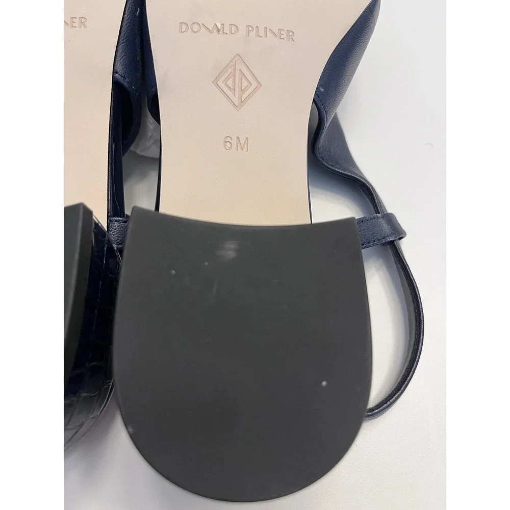 New DONALD PLINER Sz 6M Heels Davina Slingback Navy Blue Croc Embossed Cap Toe
